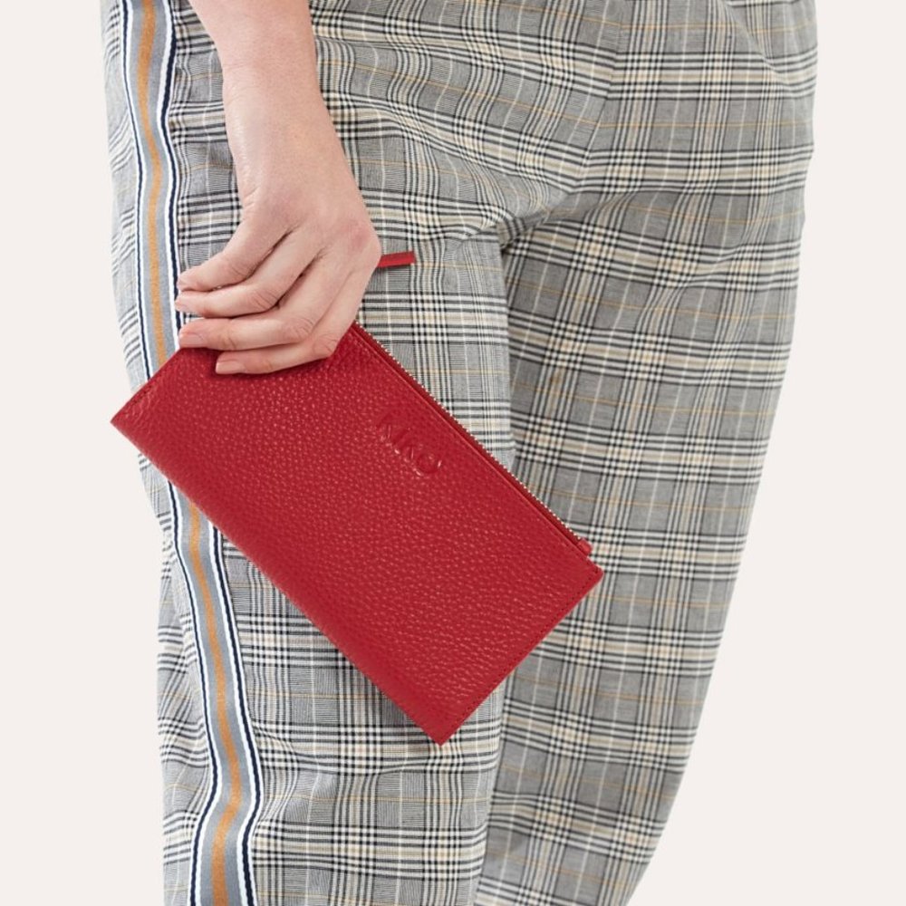 Kiko Leather Purse - Top Zip Wallet RED